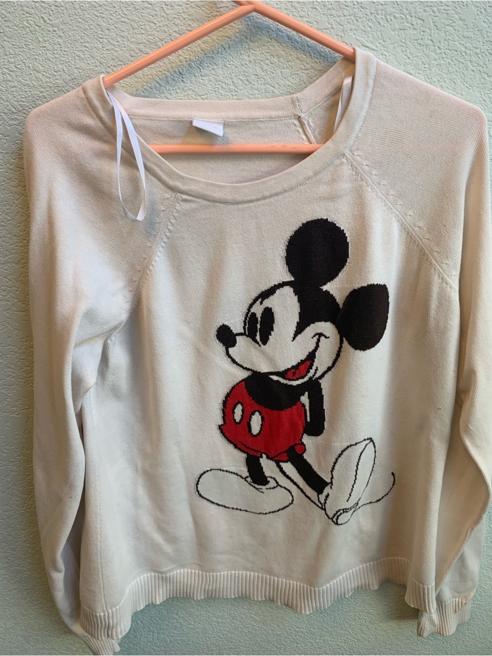 Disney Cream Sweatshirt with Mickey Mouse Graphic and Red Accent